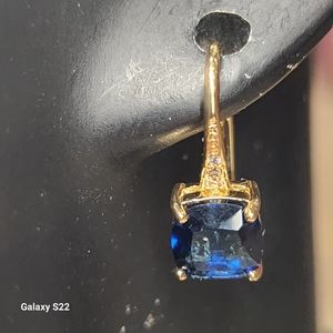 Square Dark Blue Zircon Earrings Sapphire Zircon & Crystal Gold Lever …